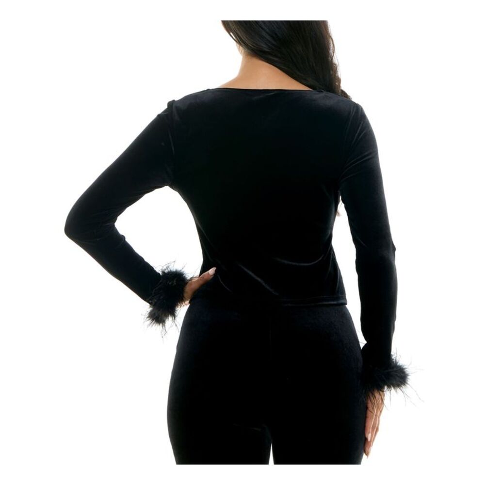 ALEX & SOPHIA Womens Black Long Sleeve Scoop Neck Party Top M - Picture 2 of 3